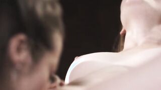 Lesbian apprentice is licked on the job
