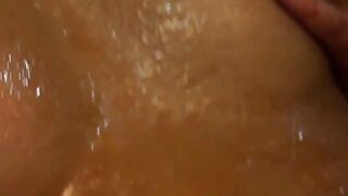 Blonde Beauty pours honey on her super body as she masturbates