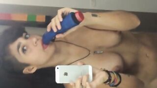 Vulgar step daughter records herself in the bathroom