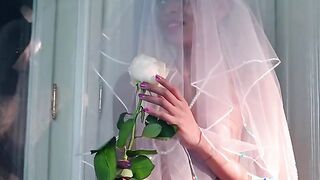Black Bride Wears her Veil while she Fucks herself with a Bottle