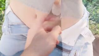 Step Sister Gives Risky Outdoor Blowjob Cum in Mouth