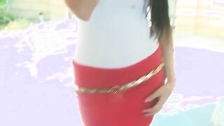 Shy Latina hot loves to tease her thick hips and natural boobies