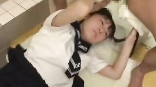 Delicious teen in college uniform gives amazing massage