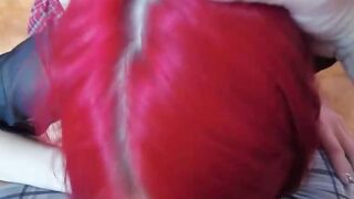 Inked student blows while on her knees