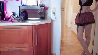 Inked student blows while on her knees