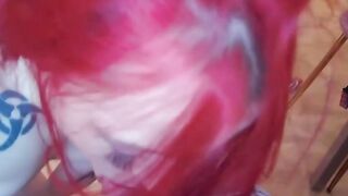 Inked student blows while on her knees