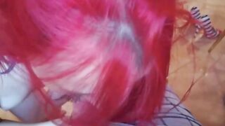 Inked student blows while on her knees