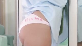 Young skinny cute blonde in bikini rubs wet tight vagina to orgasm