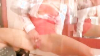 Turned On Goddess young blonde intern strokes her wet vagina at the office