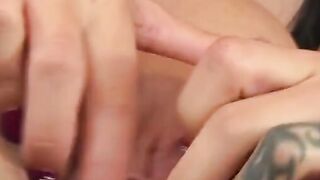 Slutty turned on long-tit dark hair gets nude and rubs vagina to orgasm