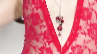 Slutty hot vulgar red-fellatio inside panties fucks wet vagina with dildo