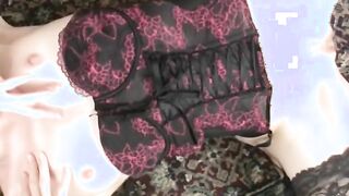 Hottie young thin blonde skank in panties striptease to orgasm