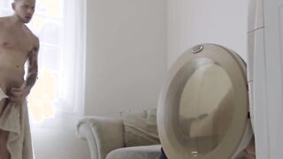 Trans babysitter analed in washing machine