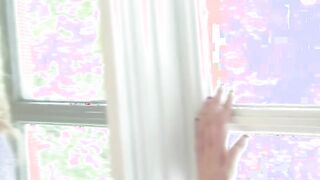 Great young blond babe Abigaile Johnson gets nude and masturbates