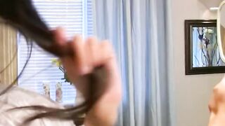 Playful teens dark haired massages her irresistible body with oil