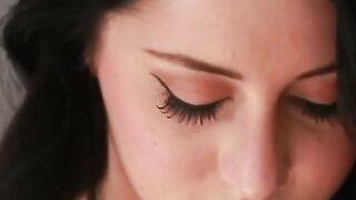 Cute dark haired 18 year old rubs her gigantic-natural-melons