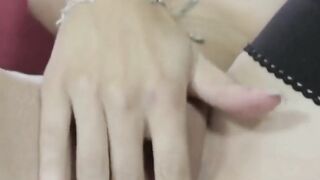 Lingerie clad dark haired shows off her and finger fuck her twat