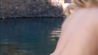 Huge Titties bikini glad blonde massage her cunt by the pool
