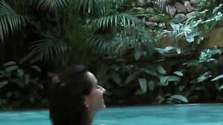 Pretty big-ass dark hair sucks & fucks long-cock poolside