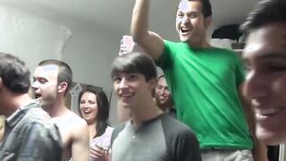 Slutty blonde college snatch with mouth starts dorm room sex party