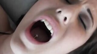 hot Dark Hair Teen tanning on the beach fucks a stranger's gigantic-penis