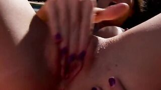 Horny long-tit & butt hoe GF finger-fucks wet snatch outdoor