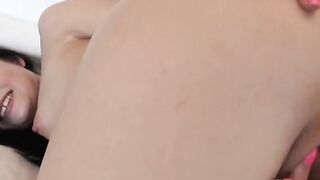 Hot young perky-tit dark haired girlfriend ass-fuck in first anal