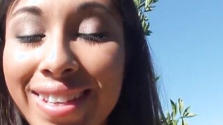 Bae gigantic-booty dark hair 19 year old Cali Lee sucks & fucks a cock public
