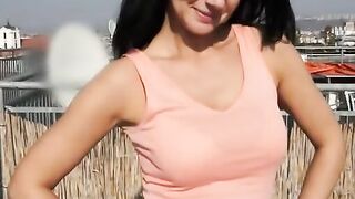 Freaky Czech dark hair is paid to show off her body on rooftop