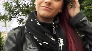 Playful redhead gets nude in outdoor & is convinced to try anal sex