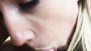 Doe eyed dark haired gives a voluptuous FELLATIO and is talked inside anal