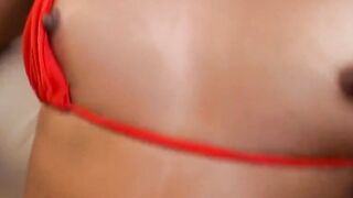 Latina lover licks her man's cock in public