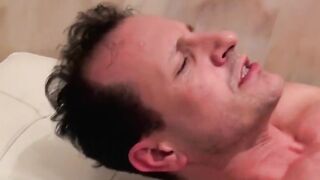 Euro pussy with mouth with a thick booty is pounded rough on the restroom floor