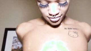 tatted up Bae raven swallows loves that suga skinny monster big black cock