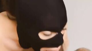 Little Slut in Mask and Stockings Gets a Facial