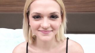 This skinny blonde 18 yr old gets nasty on camera