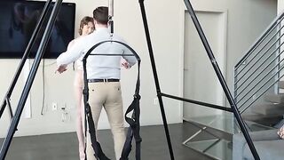 CUM4K Dark Hair Spreads Legs For Swing Plowed
