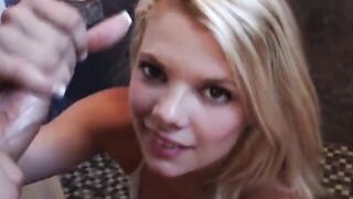 Blonde stepsister with a tattoo sucks a dick