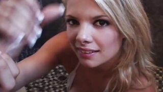 Blonde stepsister with a tattoo sucks a dick
