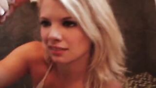 Blonde stepsister with a tattoo sucks a dick
