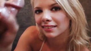 Blonde stepsister with a tattoo sucks a dick