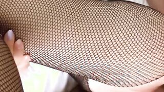 Cute Step Sister Sucks and Fucks in Fishnet Pantyhose