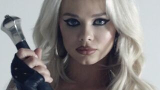 Blonde model licked huge and shard sword