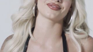 Blonde model licked huge and shard sword