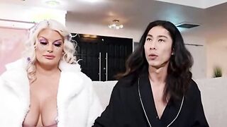 A man experiences double pleasure as he engages with seductive busty babes.