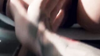 An intense doggy-style encounter with a girl wearing black stockings, her oiled-up as