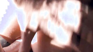 An intense doggy-style encounter with a girl wearing black stockings, her oiled-up as