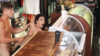 Reality Kings - Fishnet clad Katana Kombat eats some whipcreamed cock