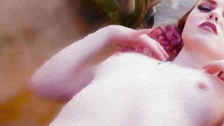 Naked red Krystal Kitten posing outdoor