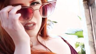Naked red Krystal Kitten posing outdoor